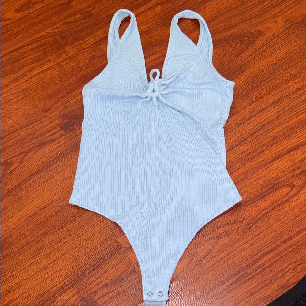 Abercrombie & Fitch Light Blue Ribbed Kids Bodysuit with Front Tie
